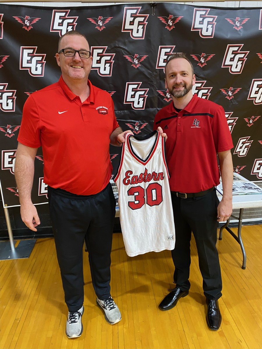 Dusty’s former teammate Jamie Hudson, left, and fellow Eastern Greene alum Nathan Martindale still have strong ties to the FAU coach’s high school alma mater.